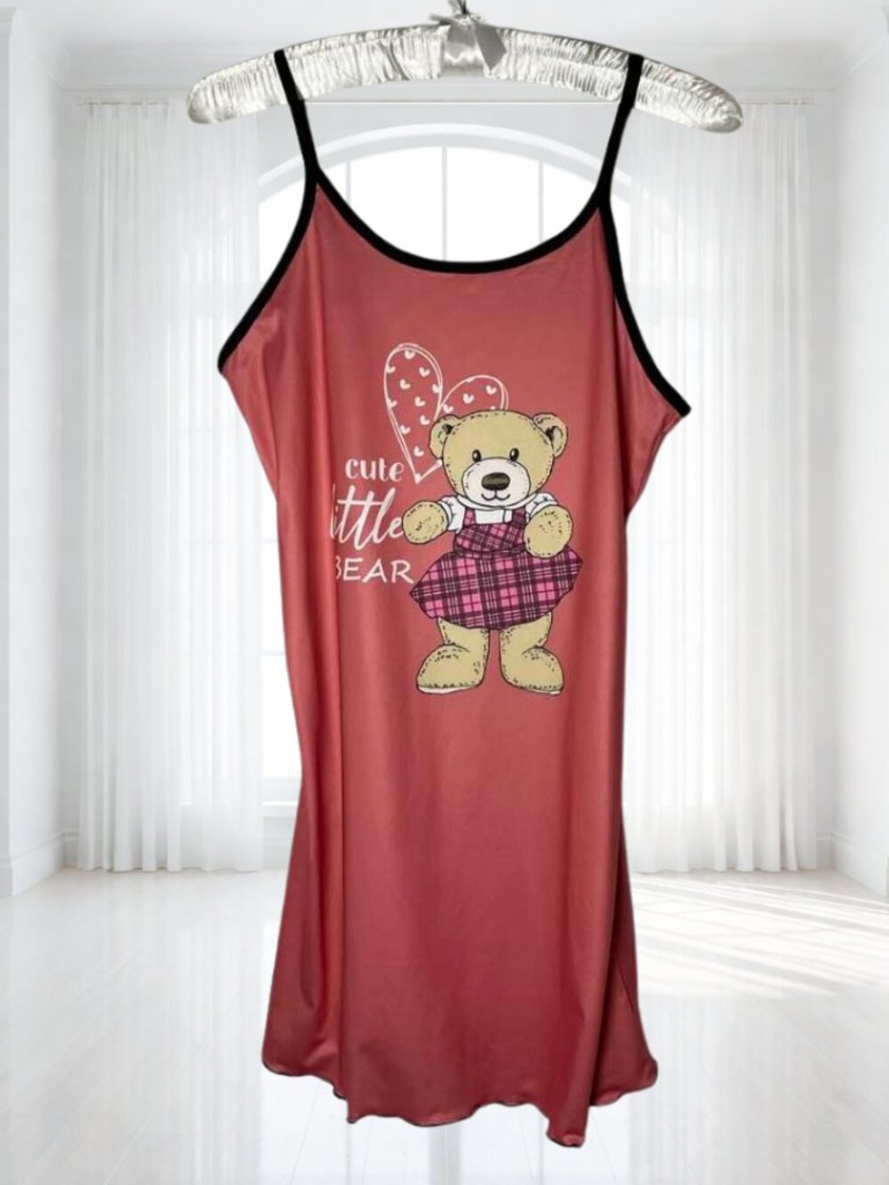 2/$20 SALE Y2K Coquette Teddy Bear Graphic Sleep Slip Dress Nightgown Medium - Picture 3 of 11
